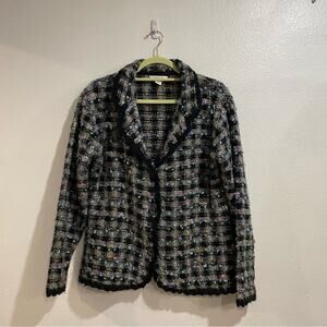 Dress Barn Black Lightweight Plaid Tweed Blazer Sz L